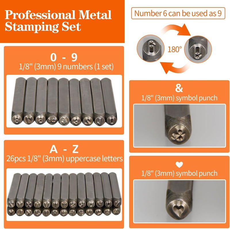 DkOvn 37pcs Metal Stamping Kit, 3mm(1/8") Number and Letter Stamp Set, Include Artistic Font Uppercase, Number Punch and Heart Design Stamp - Image 3